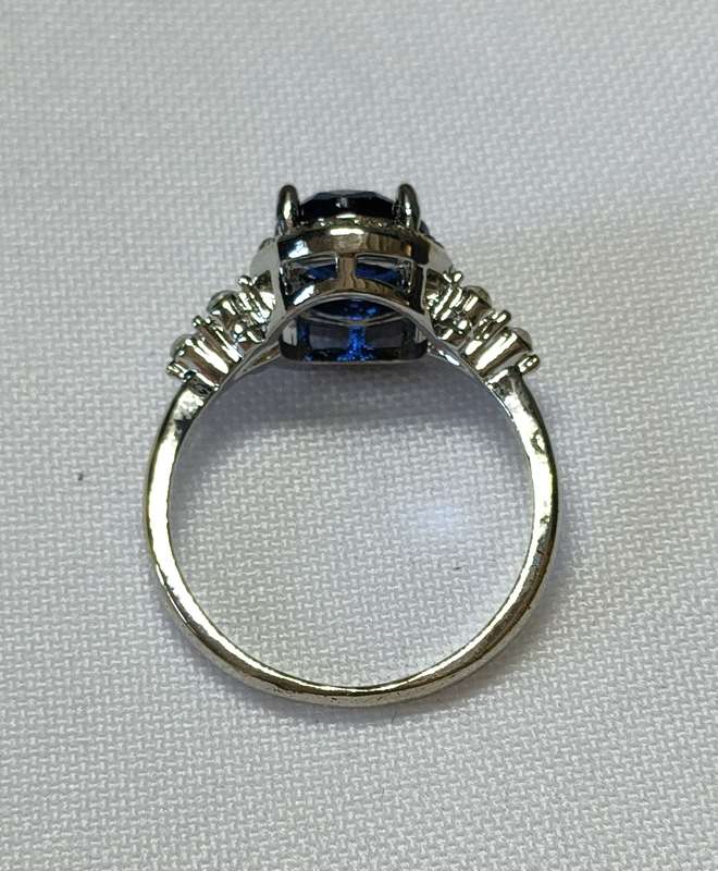 Gorgeous Large Sapphire Blue and White CZ ring:  Size US7