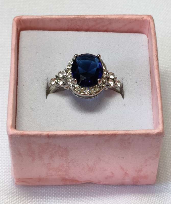 Gorgeous Large Sapphire Blue and White CZ ring:  Size US7