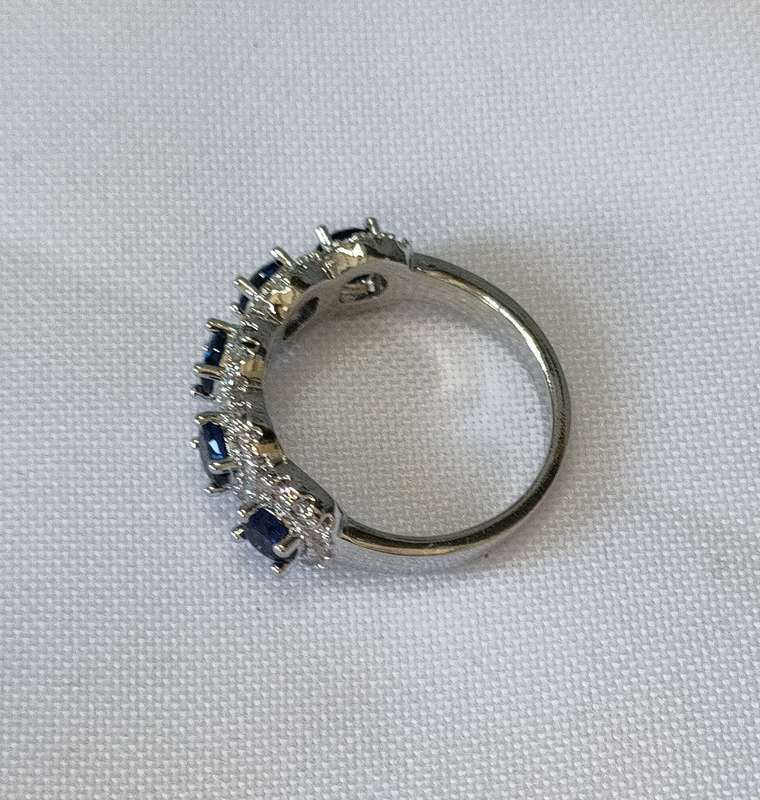 Gorgeous ring with Lab created Blue and White CZ stones: Size US7