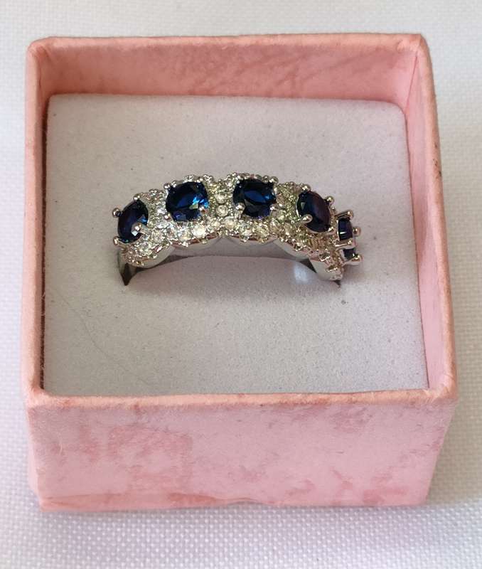 Gorgeous ring with Lab created Blue and White CZ stones: Size US7
