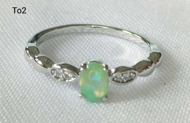 Dress ring - lab-created opal - white stone accents - size US 7