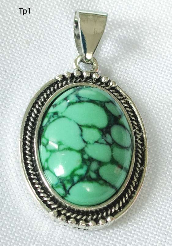 Turquoise pendant -large lab created stone-
