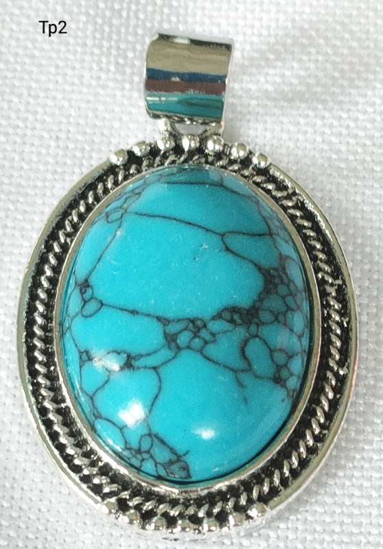 Turquoise pendant -large lab created stone-