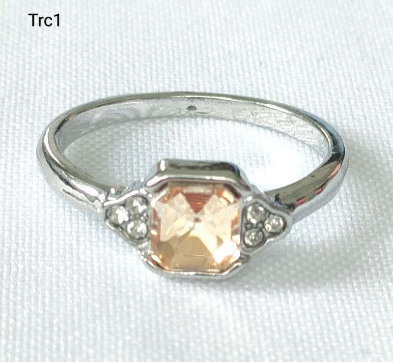 Dress ring -lab created citrine colour and clear stones- size US 8