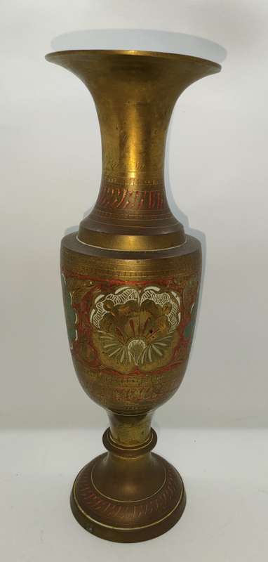 Brass Vase - highly decorated - hand painted - height - 305 mm - 100 mm diameter at the top