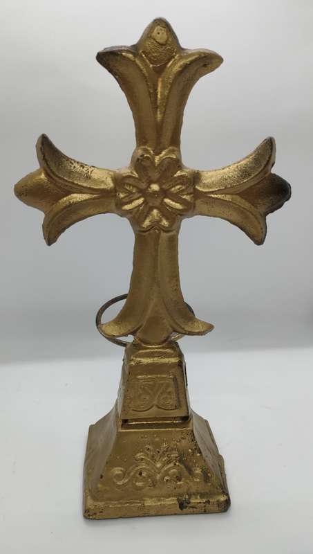 Solid Brass cross with ring for a candle - highly decorative - height 235 mm