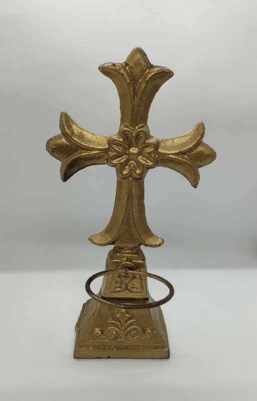 Solid Brass cross with ring for a candle - highly decorative - height 235 mm