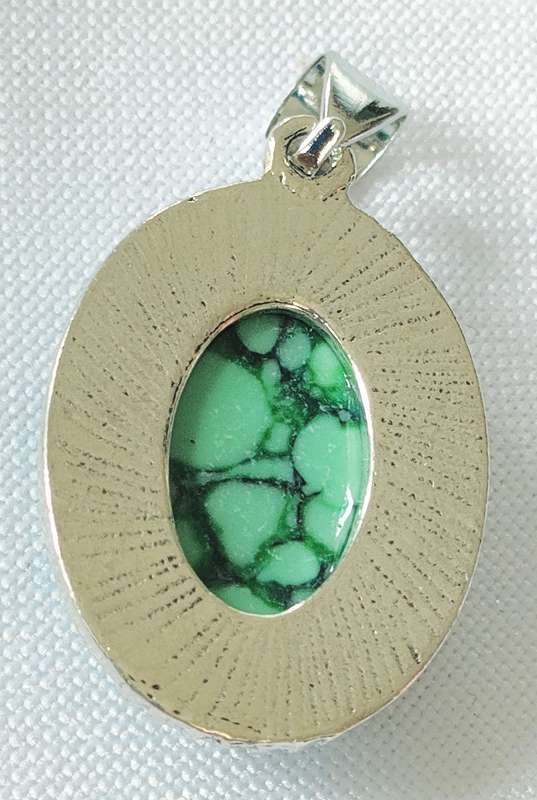 Turquoise pendant -large lab created stone-