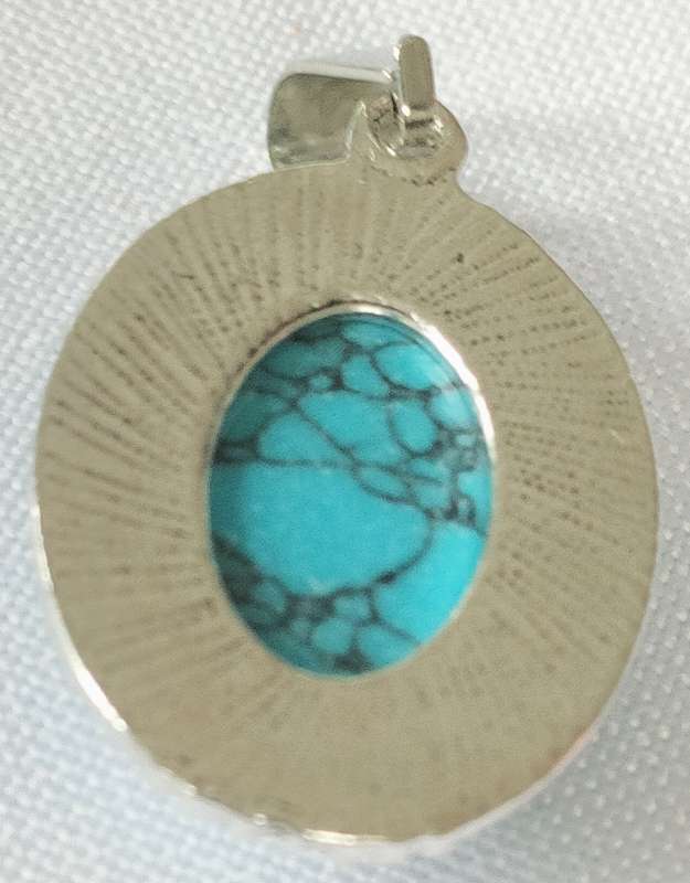 Turquoise pendant -large lab created stone-