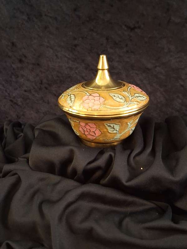 Vintage Hand Painted Brass Trinket.