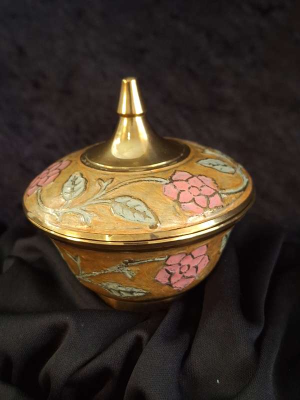 Vintage Hand Painted Brass Trinket.