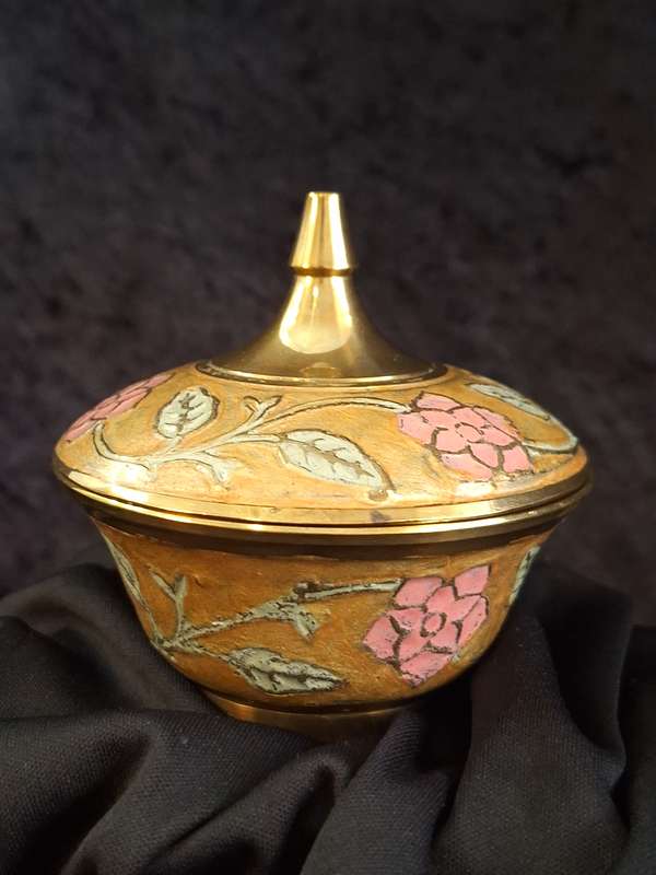 Vintage Hand Painted Brass Trinket.