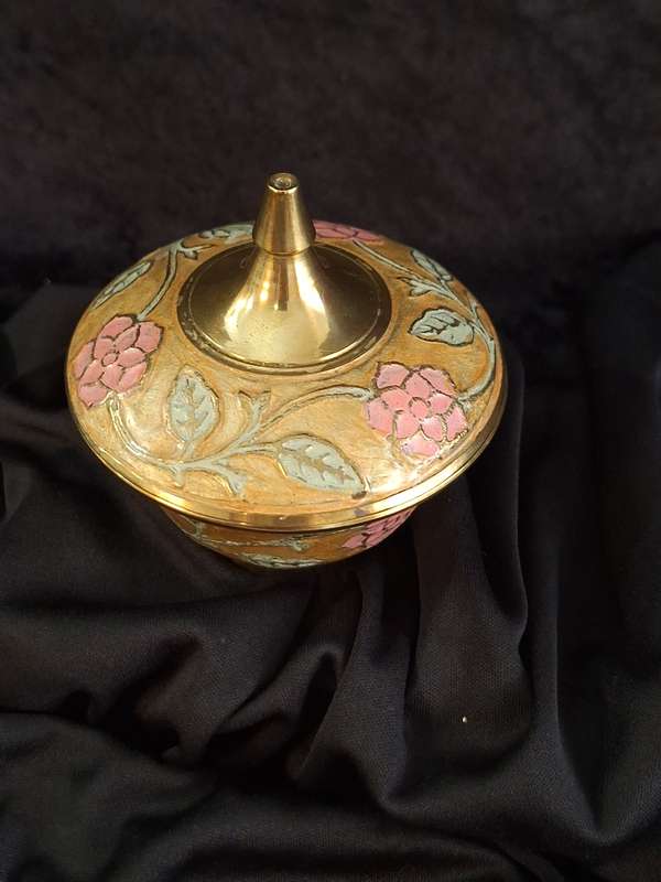 Vintage Hand Painted Brass Trinket.