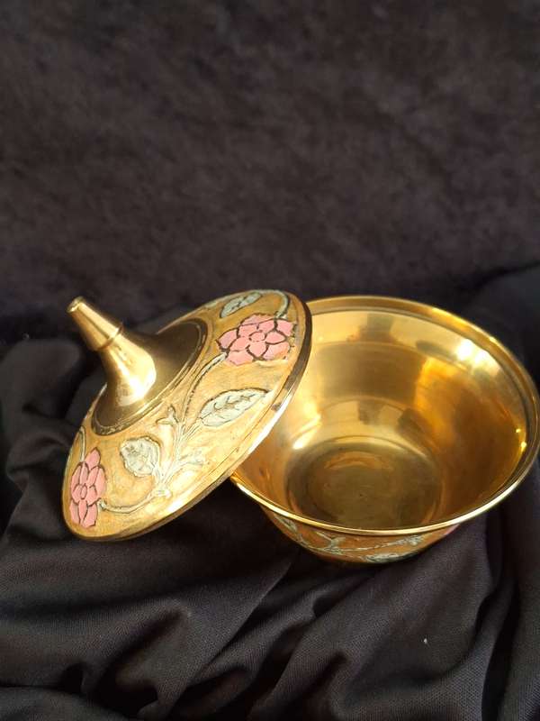 Vintage Hand Painted Brass Trinket.
