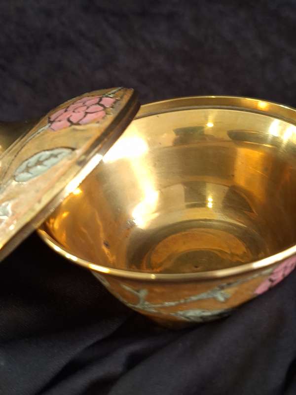 Vintage Hand Painted Brass Trinket.