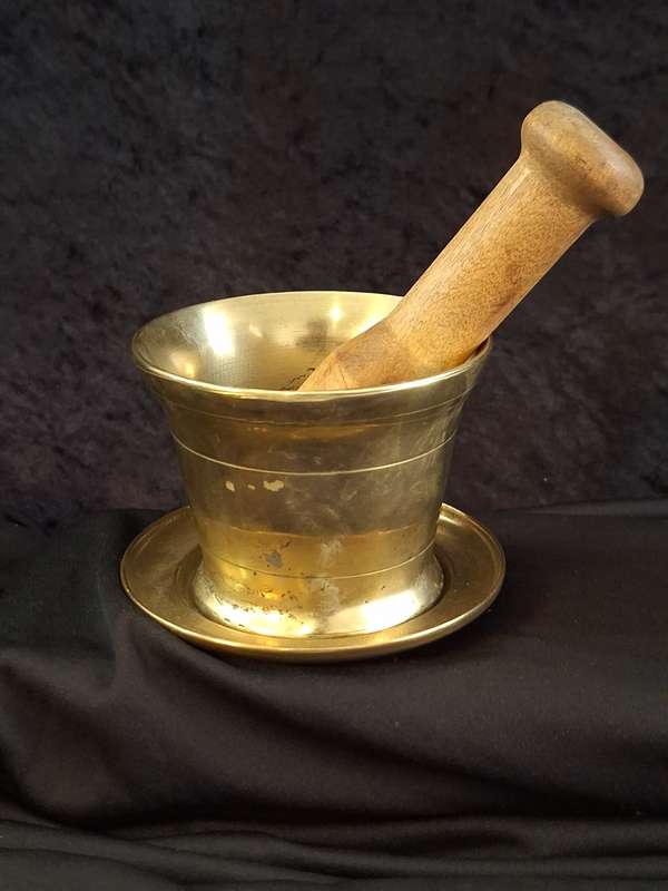 Vintage Hand Made Brass Turkish Mortar & Pestle with Tray.