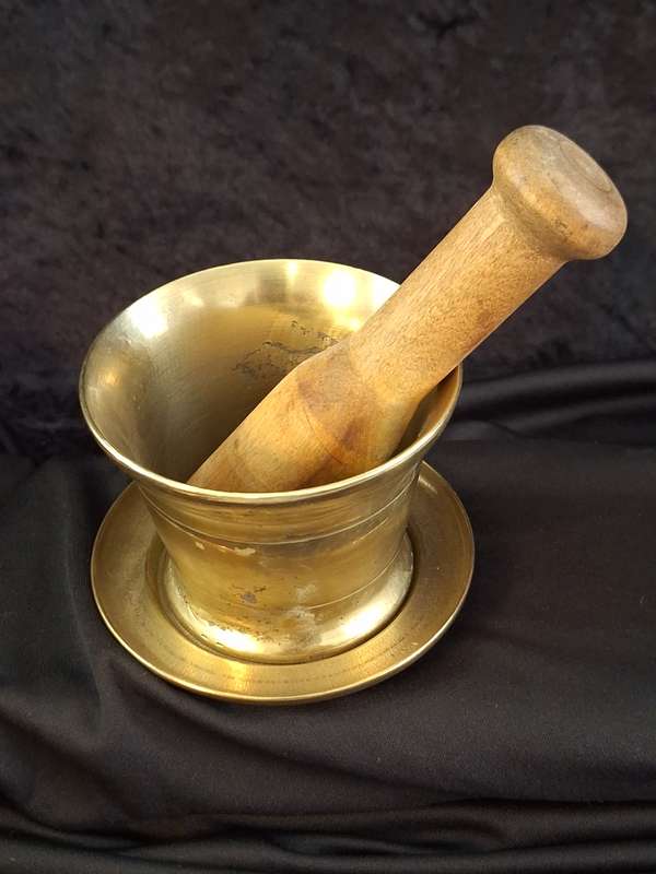 Vintage Hand Made Brass Turkish Mortar & Pestle with Tray.