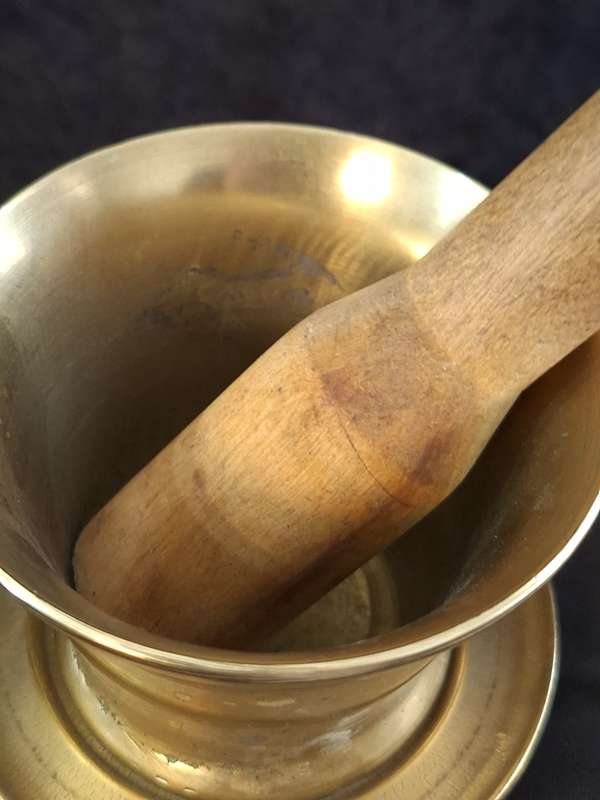 Vintage Hand Made Brass Turkish Mortar & Pestle with Tray.