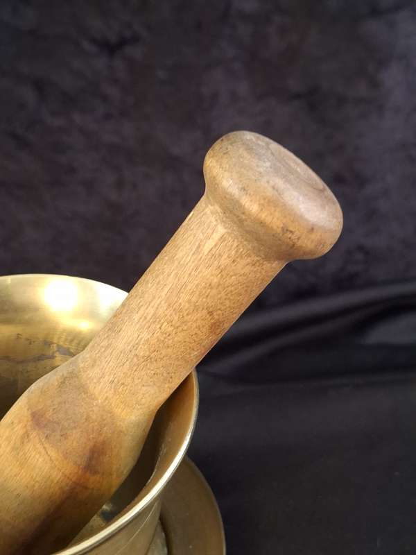 Vintage Hand Made Brass Turkish Mortar & Pestle with Tray.