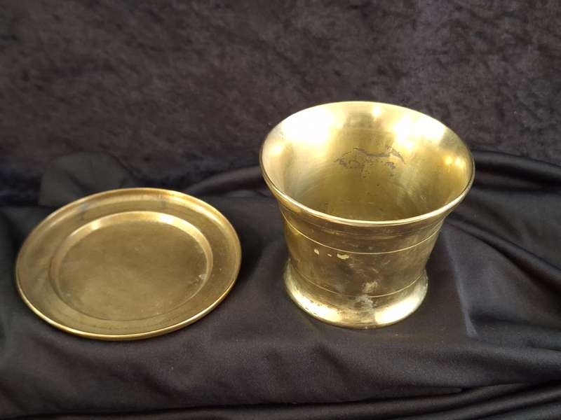 Vintage Hand Made Brass Turkish Mortar & Pestle with Tray.