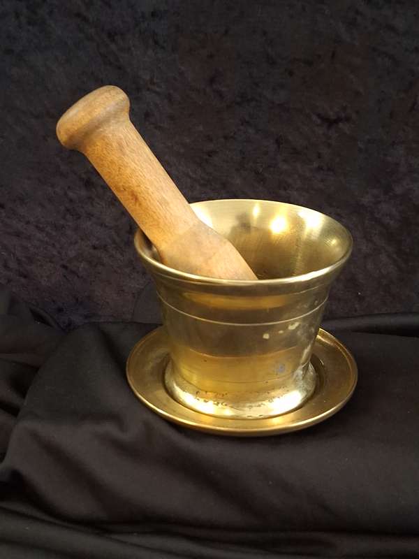 Vintage Hand Made Brass Turkish Mortar & Pestle with Tray.