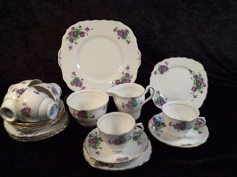 Vintage 1940's Purple Violets Colclough Bone China Tea Service.