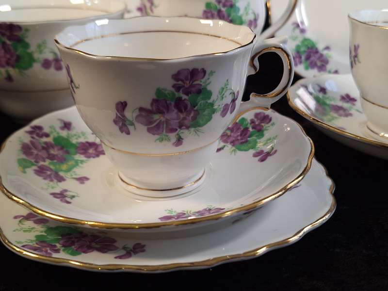 Vintage 1940's Purple Violets Colclough Bone China Tea Service.