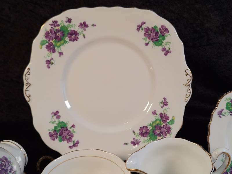 Vintage 1940's Purple Violets Colclough Bone China Tea Service.