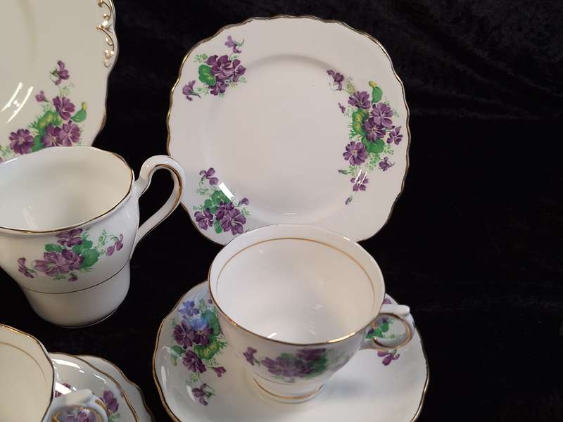 Vintage 1940's Purple Violets Colclough Bone China Tea Service.