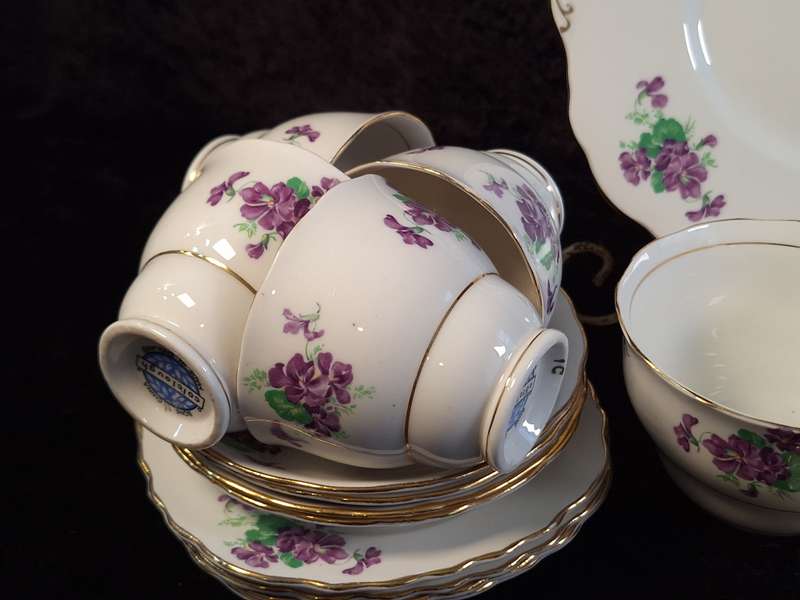 Vintage 1940's Purple Violets Colclough Bone China Tea Service.