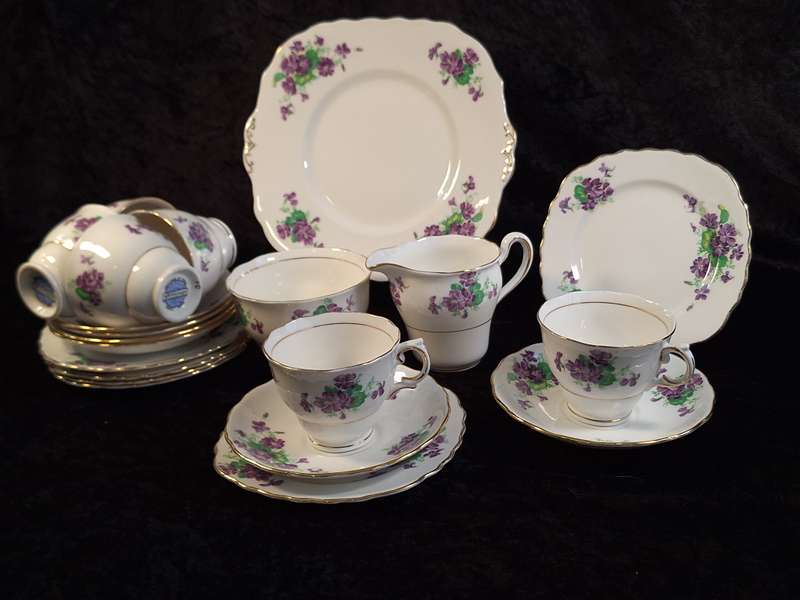 Vintage 1940's Purple Violets Colclough Bone China Tea Service.