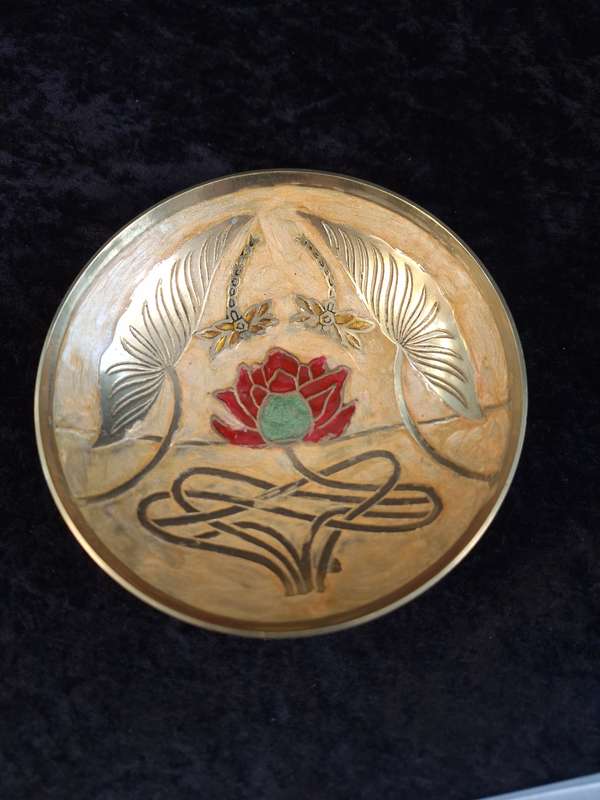 Vintage Brass Hand Painted Enamel Cloisonne Sweet Bowl - B.