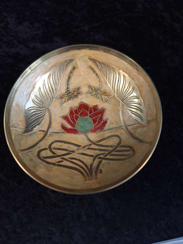 Vintage Brass Hand Painted Enamel Cloisonne Sweet Bowl - B.