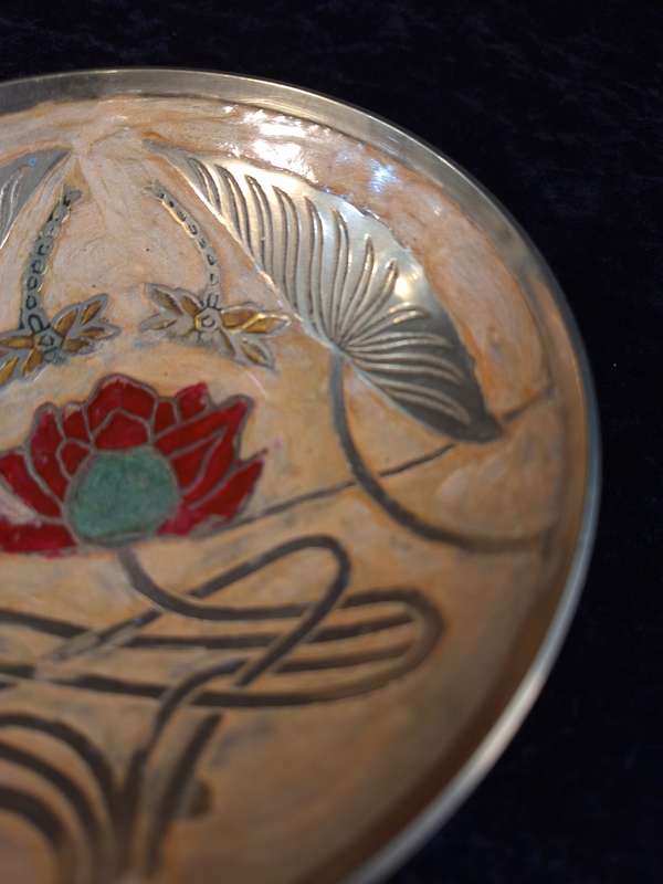 Vintage Brass Hand Painted Enamel Cloisonne Sweet Bowl - B.