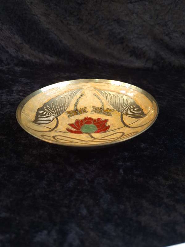 Vintage Brass Hand Painted Enamel Cloisonne Sweet Bowl - B.