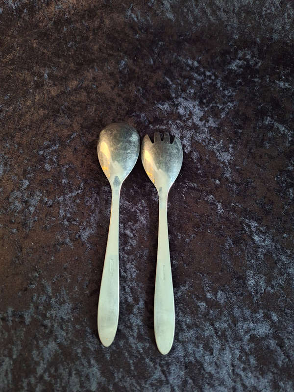 Vintage Set of Gero Zilmeta Stainless-Steel Salad Servers.