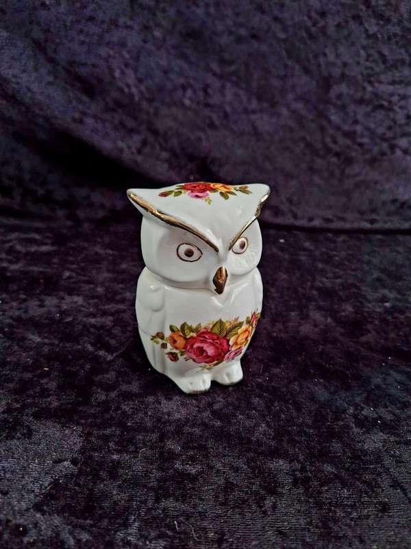 Beautiful Cottage Rose - Fine Bone China Owl Trinket.