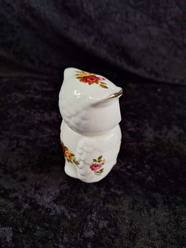 Beautiful Cottage Rose - Fine Bone China Owl Trinket.
