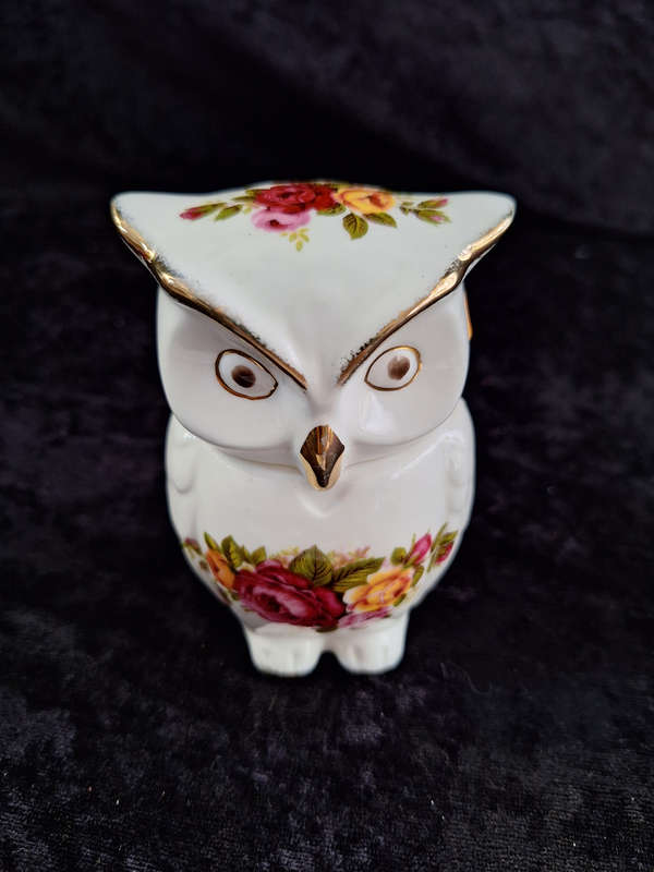 Beautiful Cottage Rose - Fine Bone China Owl Trinket.