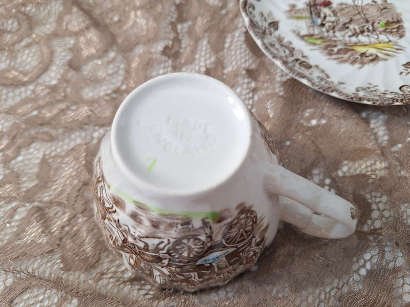 Beautiful Johnson Bros Ironstone Coaching Scenes Tea Trio - A.