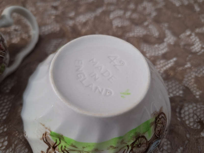 Beautiful Johnson Bros Ironstone Coaching Scenes Milk and Sugar Set.
