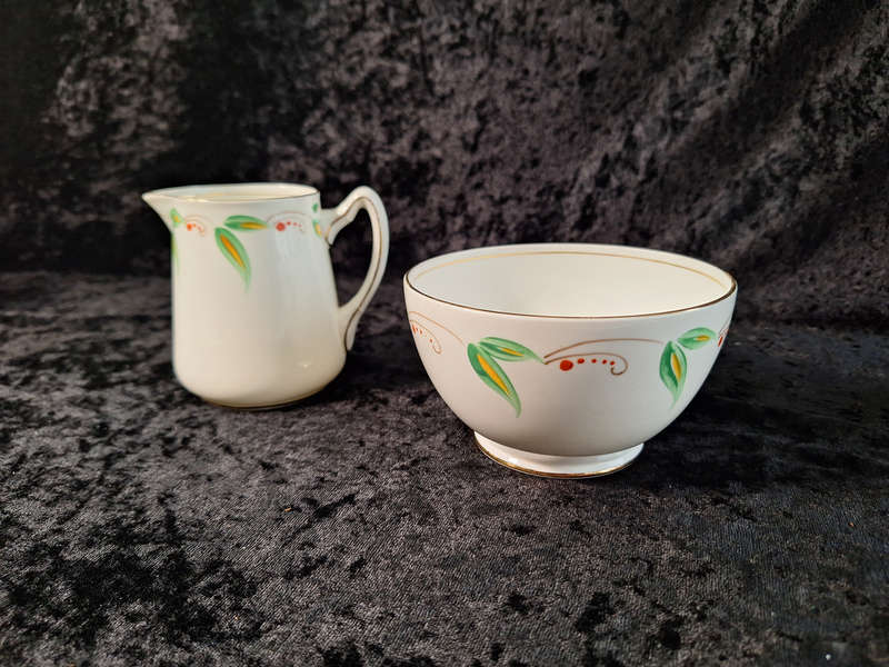 Vinatage Hand Painted Addeley Milk and Sugar Set.