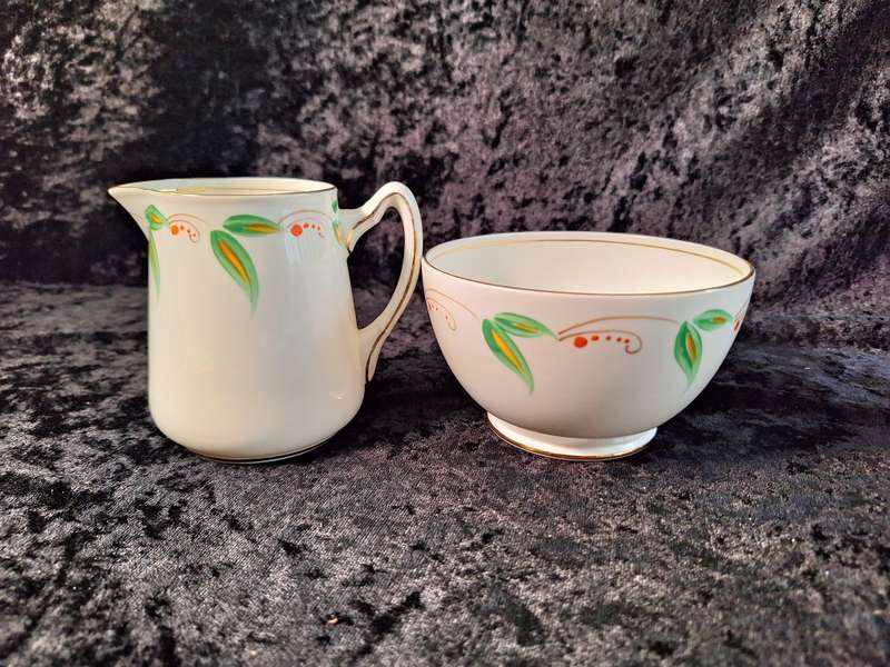 Vinatage Hand Painted Addeley Milk and Sugar Set.