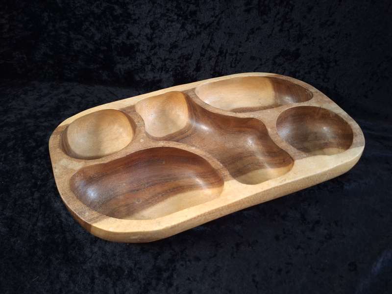 Vintage Hand Made Wooden Snack Tray.