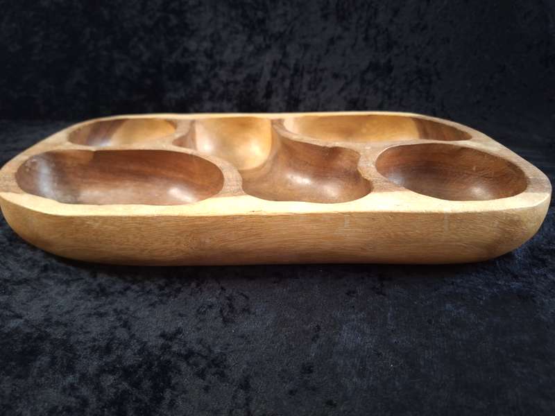 Vintage Hand Made Wooden Snack Tray.