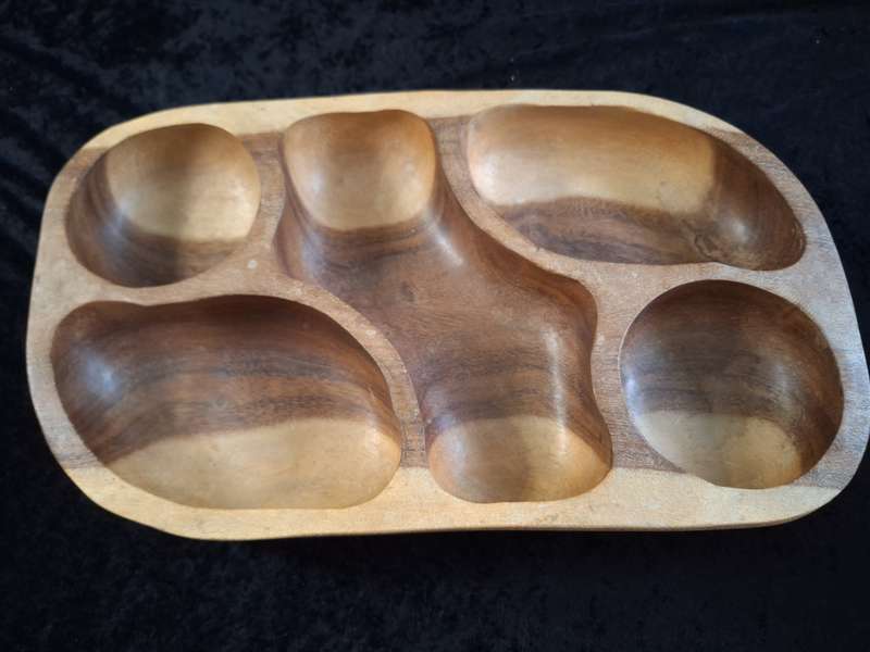 Vintage Hand Made Wooden Snack Tray.