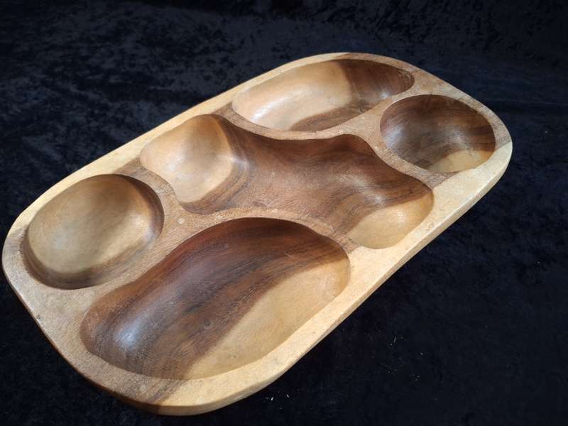 Vintage Hand Made Wooden Snack Tray.