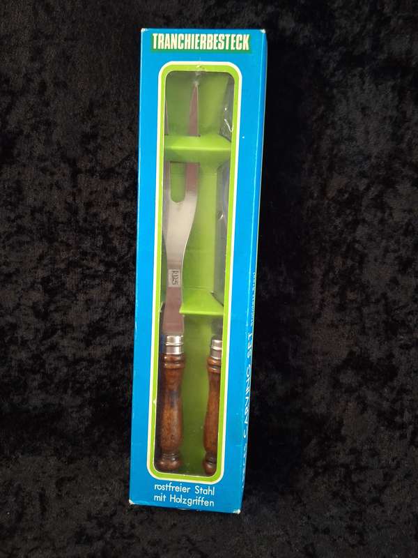Vintage 2 Piece Stainless Steel & Wood Carving Set