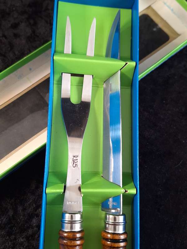 Vintage 2 Piece Stainless Steel & Wood Carving Set