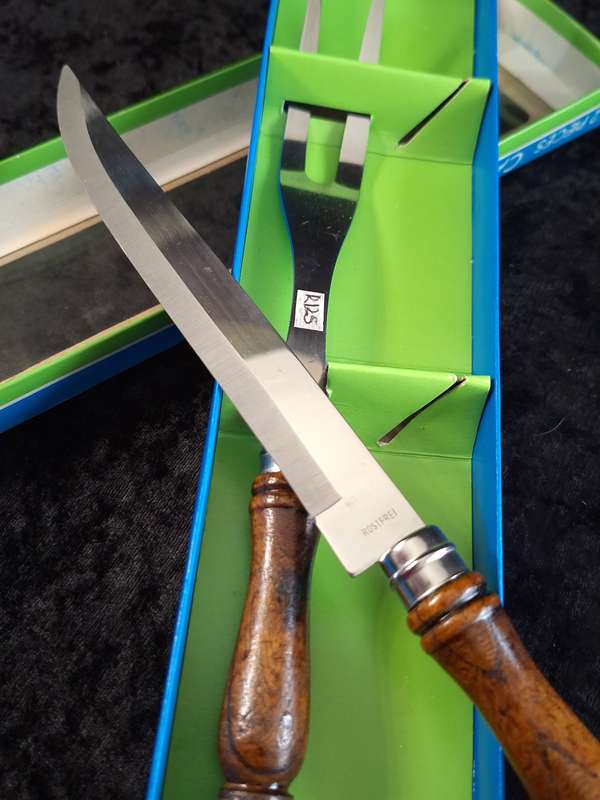 Vintage 2 Piece Stainless Steel & Wood Carving Set